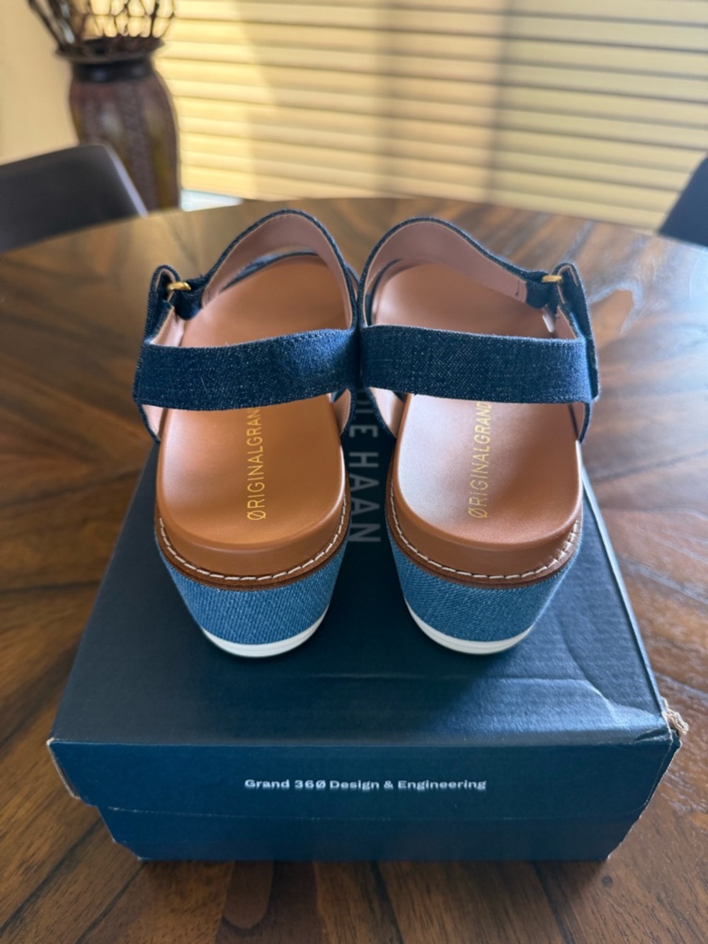 Cole Haan Denim Blue Leather-Trim Strappy Sandals - Picture 3 of 6